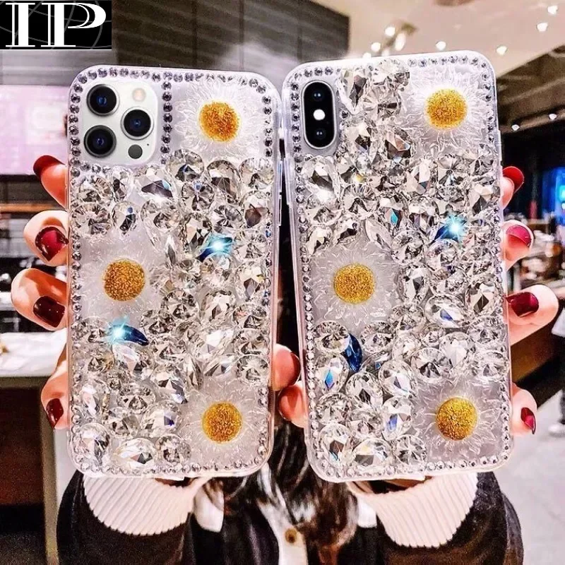 Luxury Gemstone Bling Rhinestone Flower Phone Case Capa for Iphone 15Pro 14Plus 13 Pro 12 Mini 11Pro MAX XSMAX XR 7 8PLUS Cover