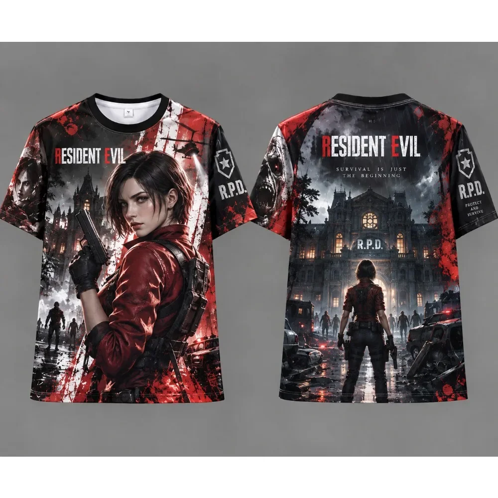 Resident Evil 3D Print T-shirt Unisex Game Zombie RPD Short Sleeve Tees Casual Streetwear Men's T-shirt Women's T-shirt Harajuku