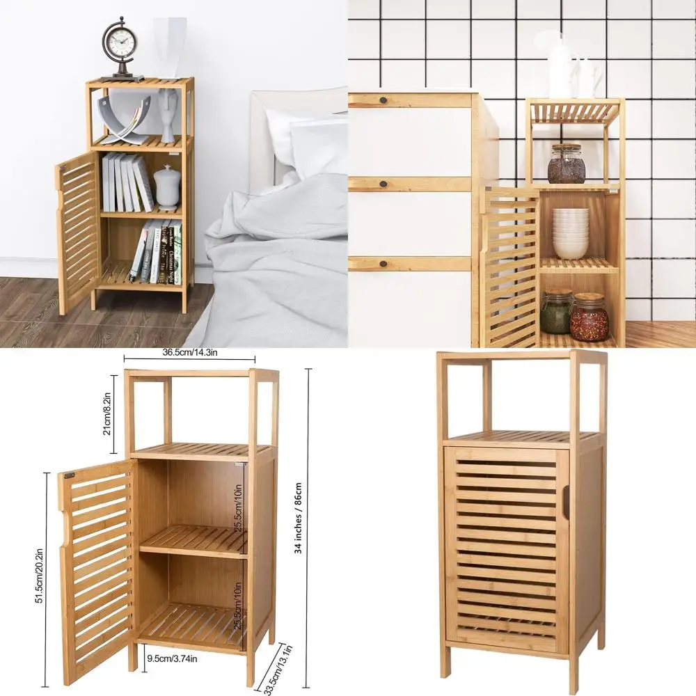 Armadio Autoportante in Bambù con Porta e Ripiano per Diverse Stanze