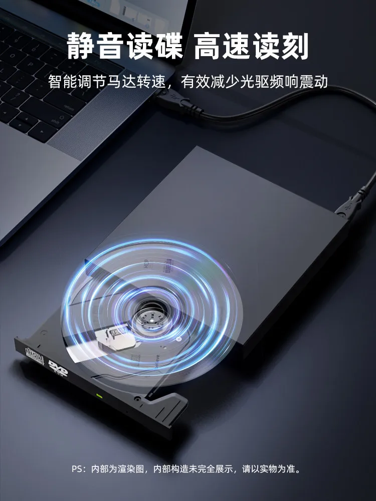 Custom External CD/DVD Burner Drive, PC DVD-ROM Reader & Disc Player for Laptop Desktop, USB 3.0 Type-C, No Driver Needed