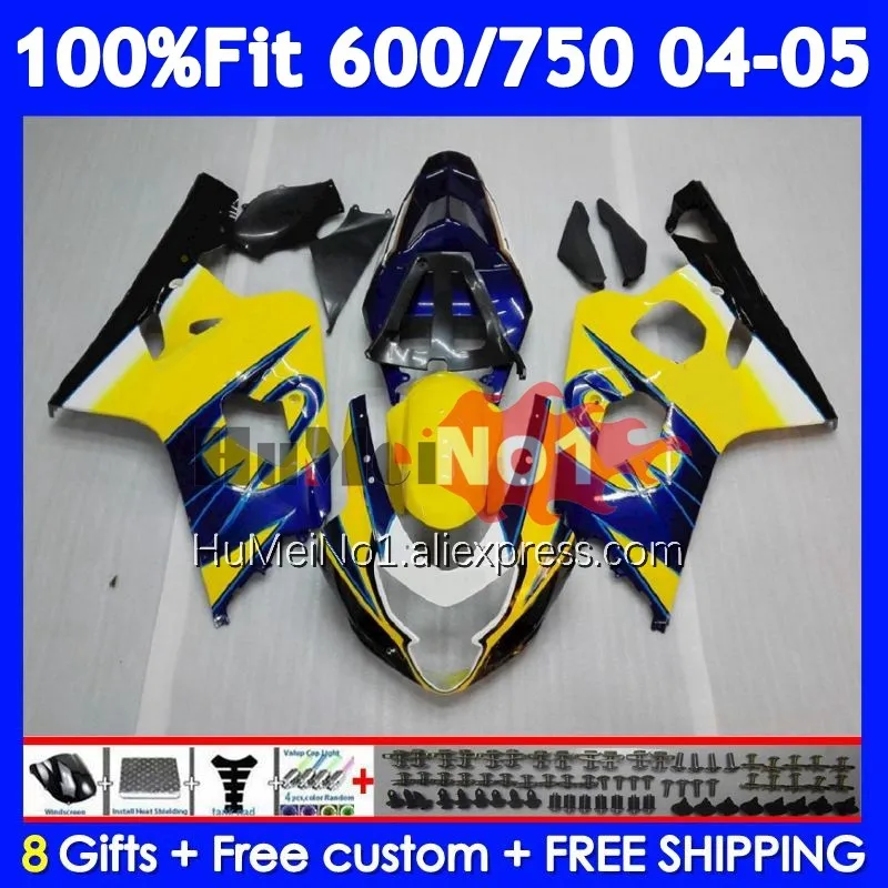 OEM Body For SUZUKI GSXR 750 Blue Yellow 600 CC K4 GSX-R600 103No.10 GSXR-750 GSXR600 GSXR750 04 05 2004 2005 Injection Fairing