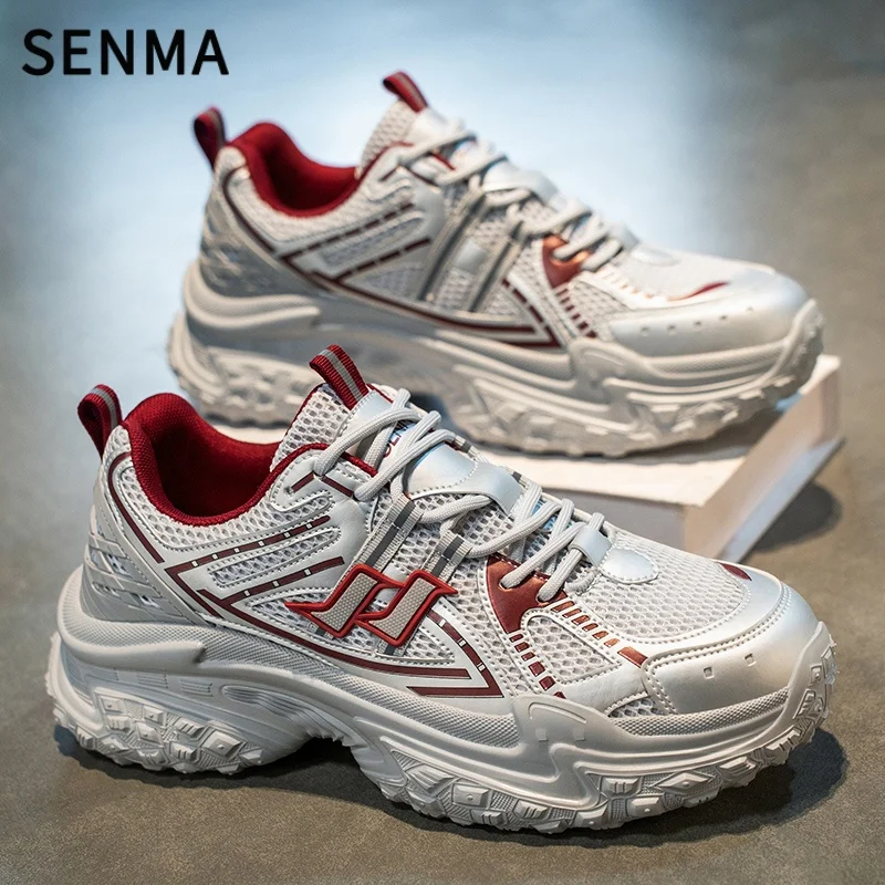 

SENMA Chunky Sneakers Men Breathable Mesh Lace-Up Platform Sneakers Comfortable Casual Shoe Men's Running Shoe for Everyday Wear