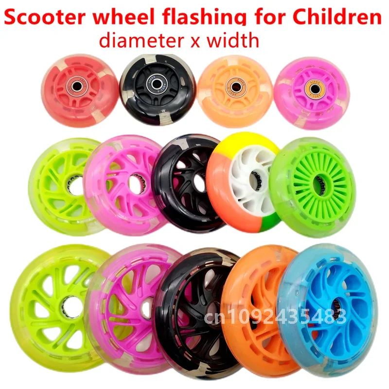 Roue de scooter avec éclairage clignotant pour enfants, roue en PU pour enfants, 80mm, 100mm, 120mm