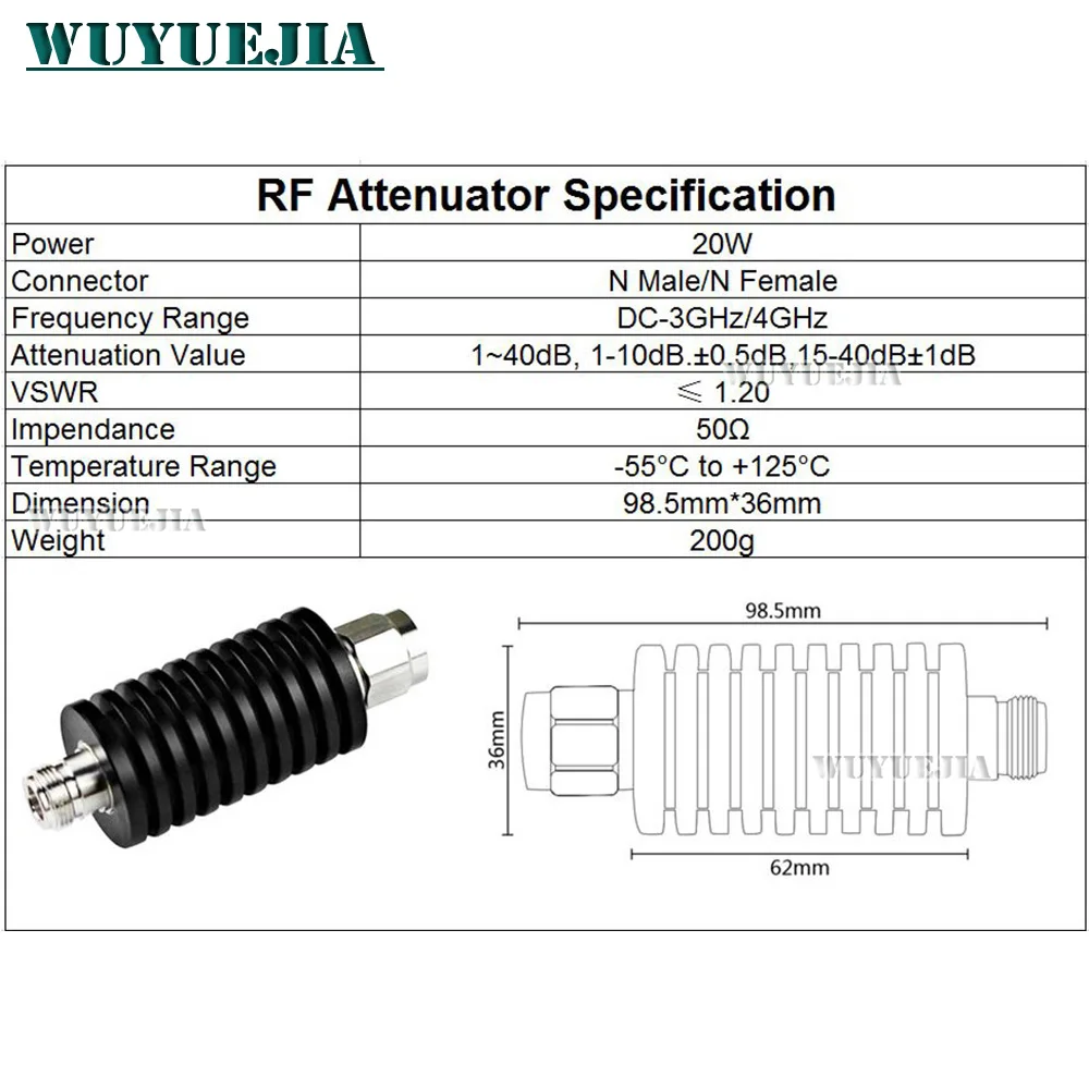 1Pcs N Male Plug to N Female Jack Connector 20W RF Attenuator DC-3Ghz or 4Ghz RF coaxial Power 50ohm 1~20db/30db/40db