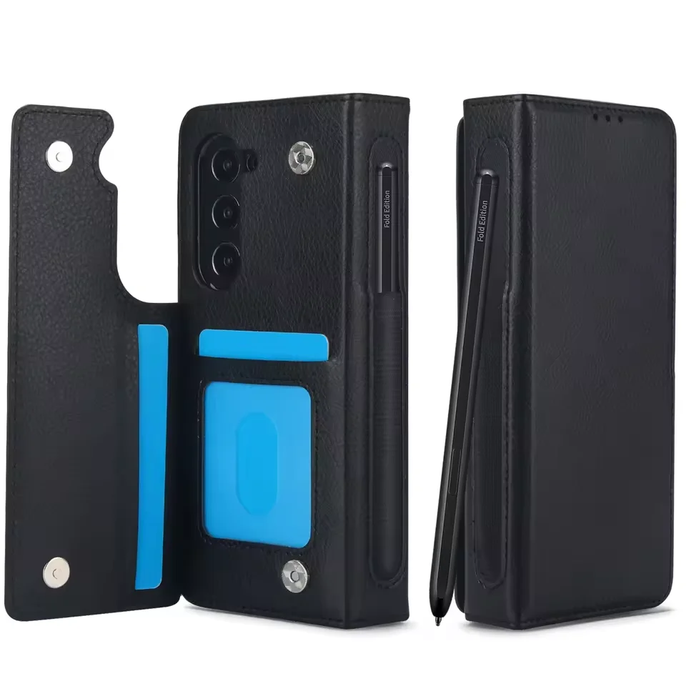 Folding Card Bag Leather Stand Case for Samsung Galaxy Z Fold 3 4 5 6 5G ZFold6 with S Pen Slot Wallet Fold5 Fold4 Fashion Cover