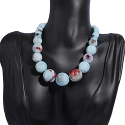 Bohemian ceramic necklace with adjustable chain, handmade, suitable for everyday wear, for all seasons