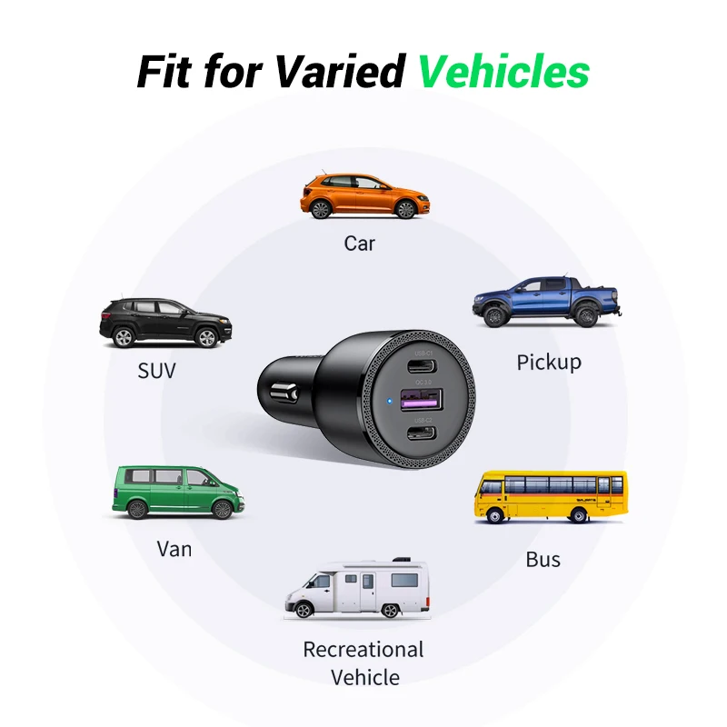 Ugreen 69ワット車の充電器usbタイプcデュアルポートpd qcのための急速充電ラップトップ電話充電器iphone 14 13 12プロサムスンxiaomi
