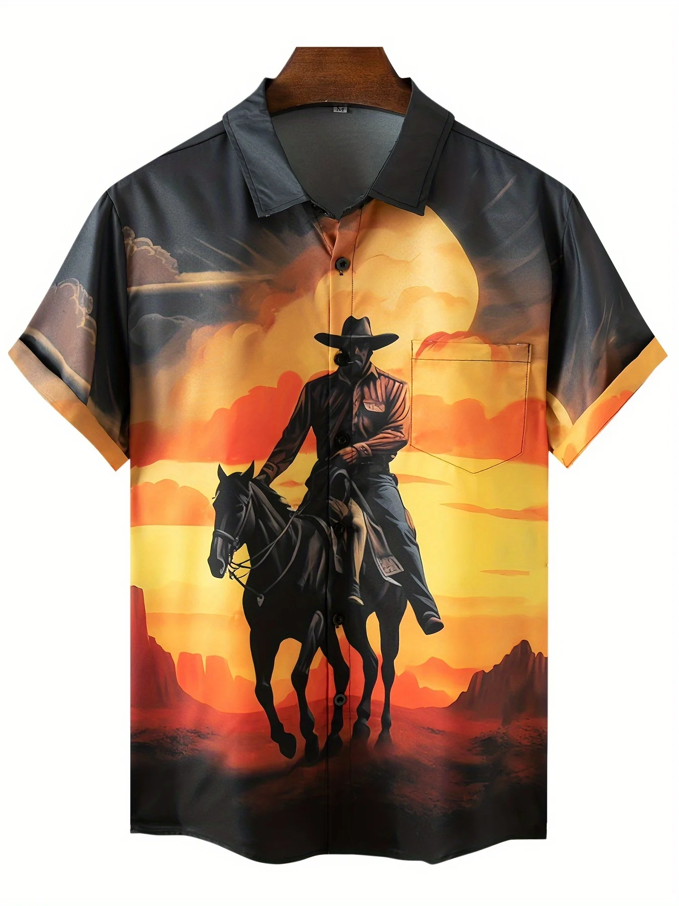 

Men's Anime Cowboy Short Sleeve Button Down Shirt - 3D Print, Chest Pocket, Perfect for Summer Vacation and Resort Wear