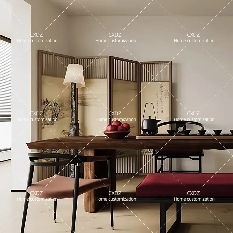 New Chinese Song Style Zen Landscape Solid Wood Four Fold Grille Screen Living Room Tea Room Partition Furniture Ornament