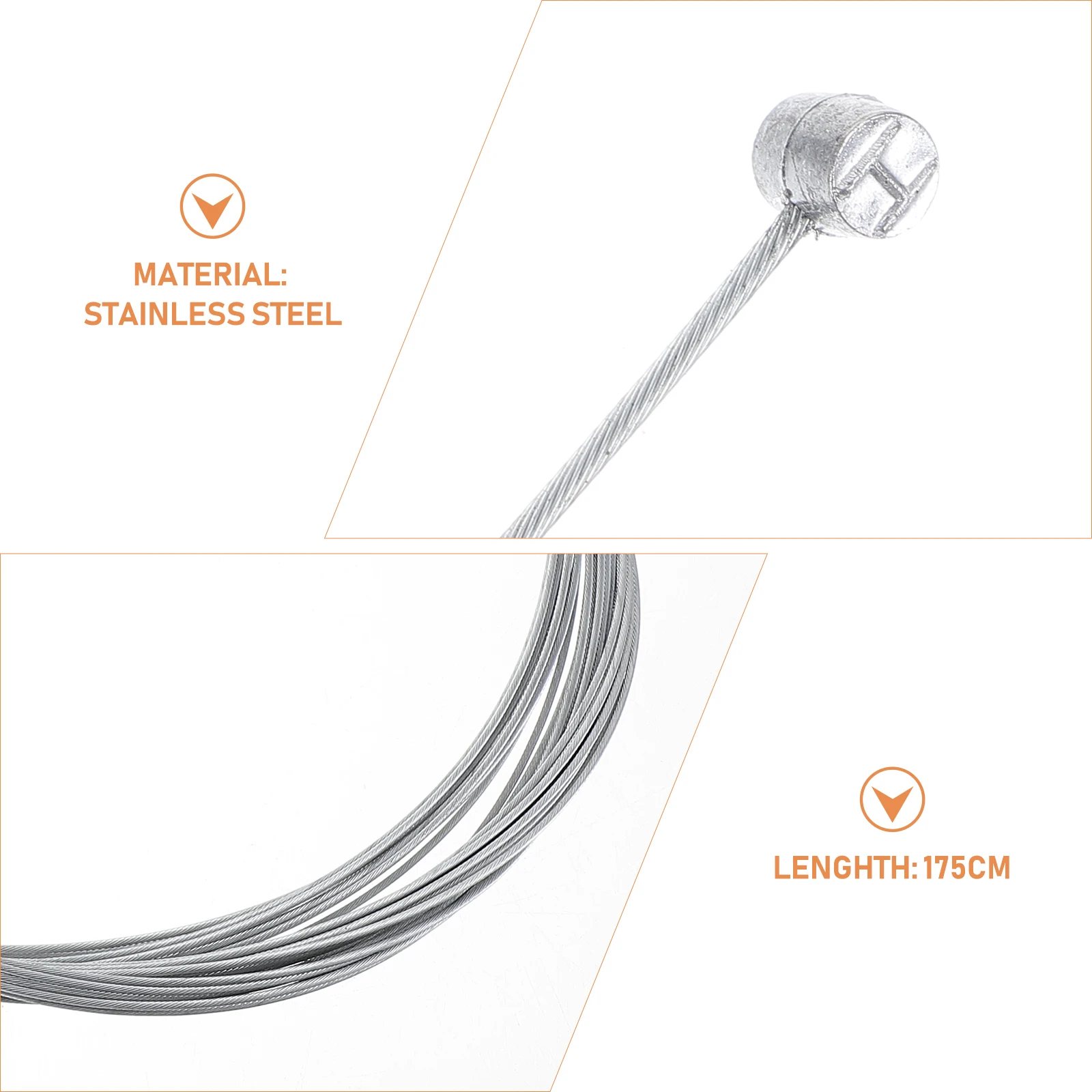 

10pcs Stainless Steel Brake Cables 175cm Silver Adjustable for Bikes Bicycle Brake Line Core Long Wire Parts