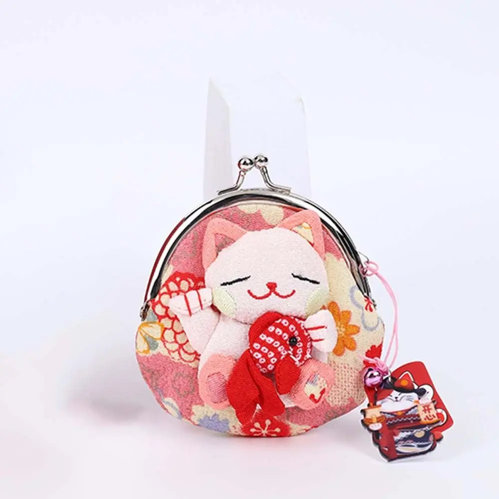 Casual Japanese Style Maneki Neko Coin Purse Flower Printing Wallets Lucky Cat Clutch Bag Storage Bag Card Holder Women
