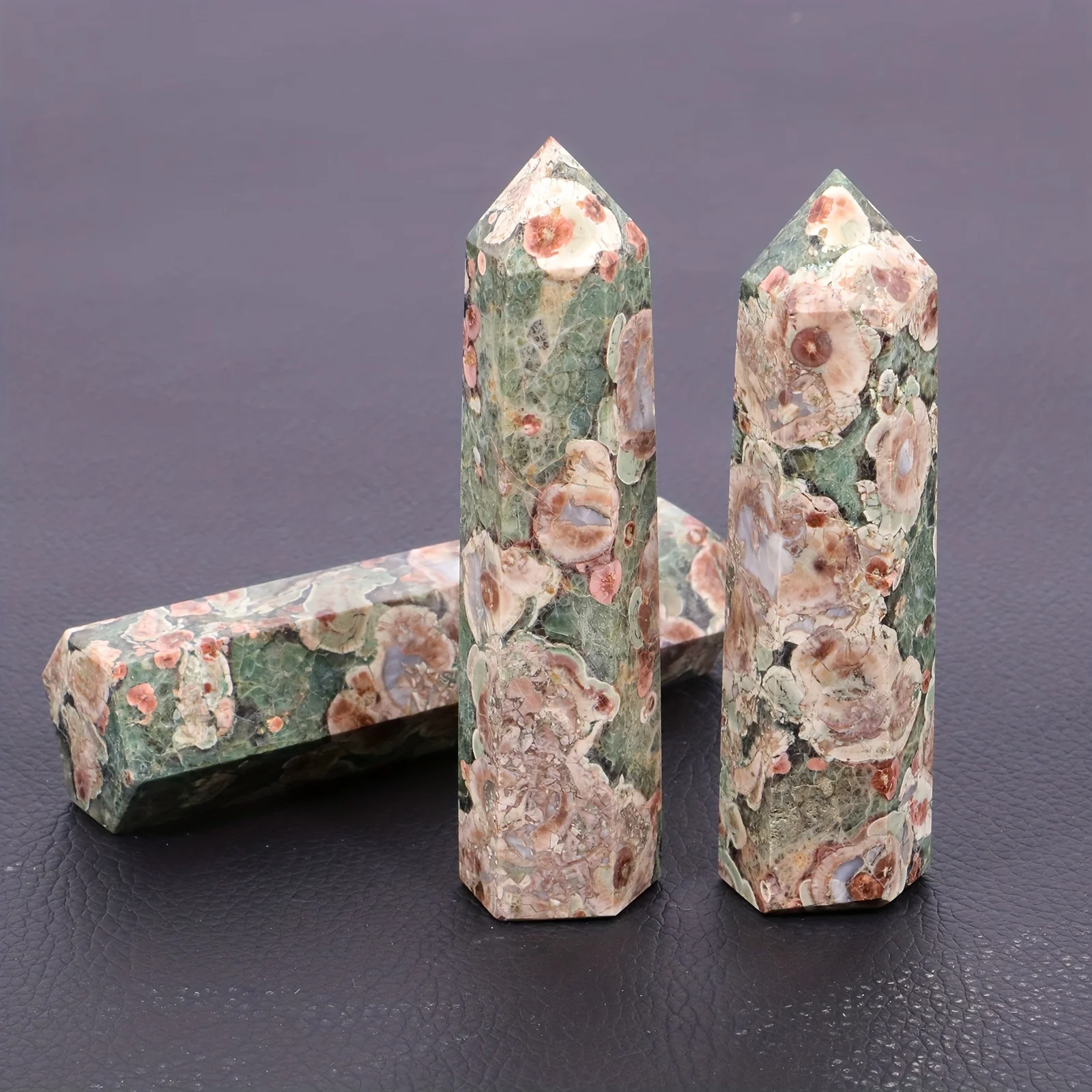 Natural Crystal Pillar Green Cherry Blossom Agate Pillar Crystal Single Pointed Hexagonal Ornament Suitable For Mother's Day - view 3