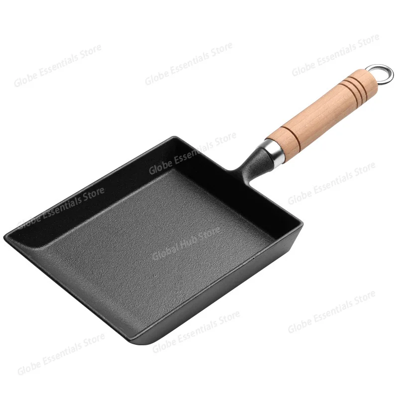 Thickened Cast Iron Flat Bottom Pan Simple Non-Stick Egg Fry Pan Square Egg Omelette Pot No Coating Japanese Style Egg Roll