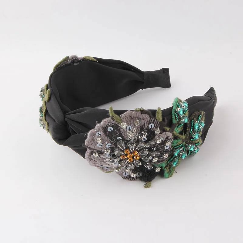 Exquisite Wide Cloth Headband New Fashion Wide-Brimmed Fabric With Rhinestone Flowers Light Luxury Headband Ladies Hairpin 872