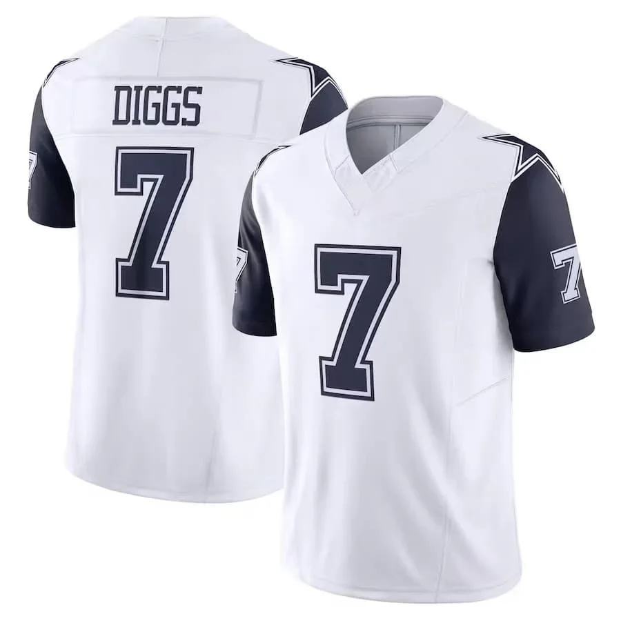 Männer # 7 Diggs Navy Star Pattern Football Jersey Nummer Gestreifter Ärmel V-Ausschnitt Kurzarm Fan-Sportbekleidung Familien-Partnerlook – Detail 6