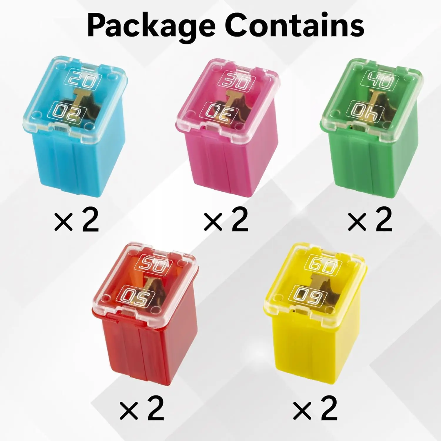 10PCS Versatile Automotive Fuse Assortment Low Profile Box Shaped Micro Cartridge Fuses Kit for Car (20A, 30A, 40A, 50A, 60A)