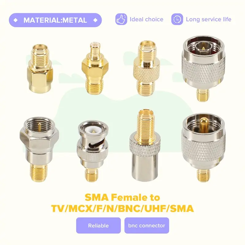 16 Type SMA Connectors SMA Adapter Kits SMA To MCX/TV/F/N/BNC/UHF/RP-SMA Straight Type Nickel Gold Plated Test Connector