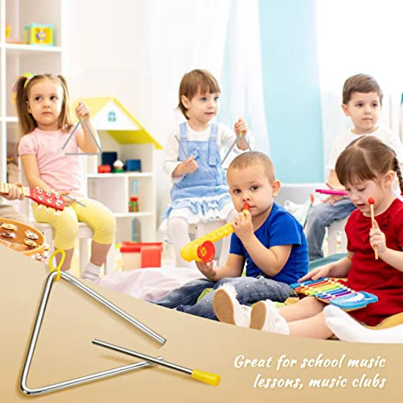 10PCS Musical Steel Triangle Percussion Instrument Triangle Hand Percussion Triangle  For Children Adult (6Inch)