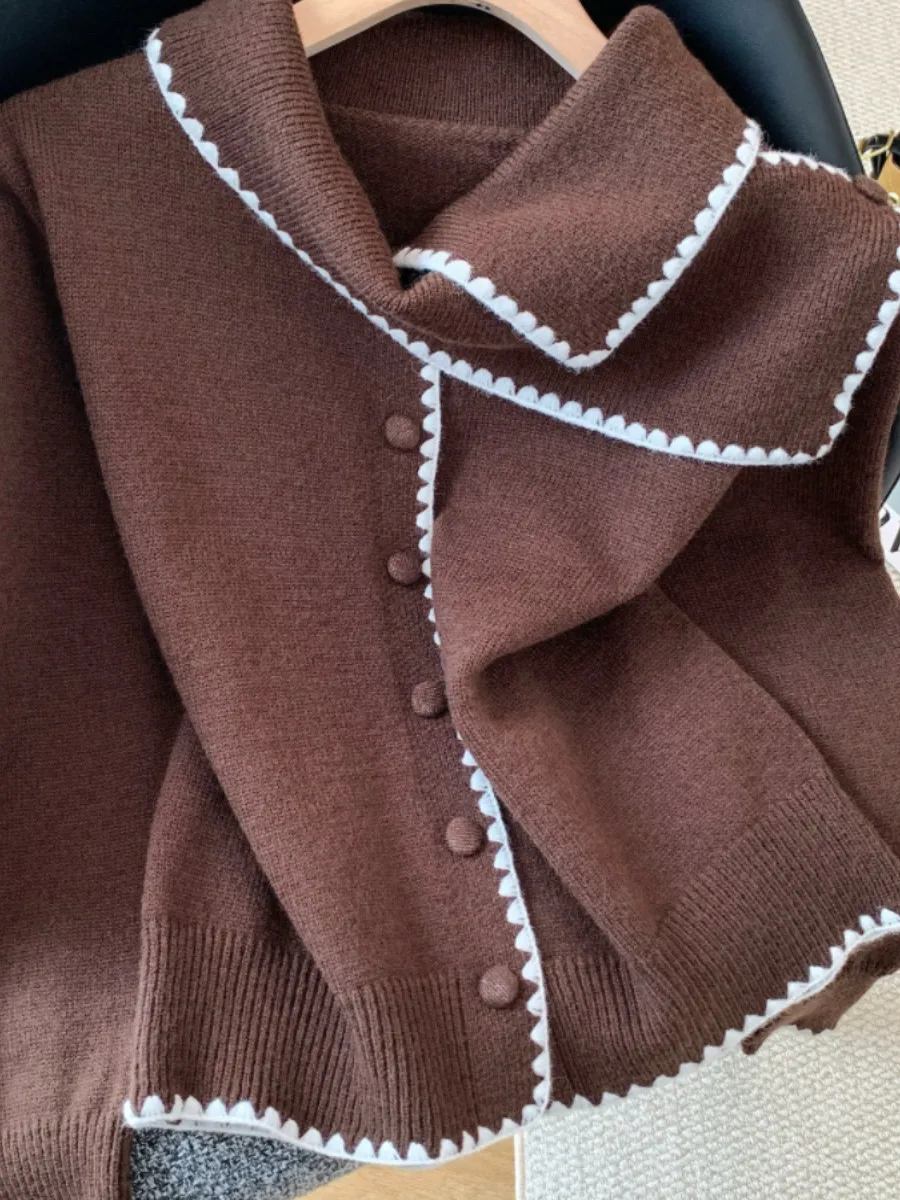 

Korean Sle Large Size Knitted Sweater Women's Faionable Vintage Color Blo Personali Loose Fit Autumn Winter Sweater