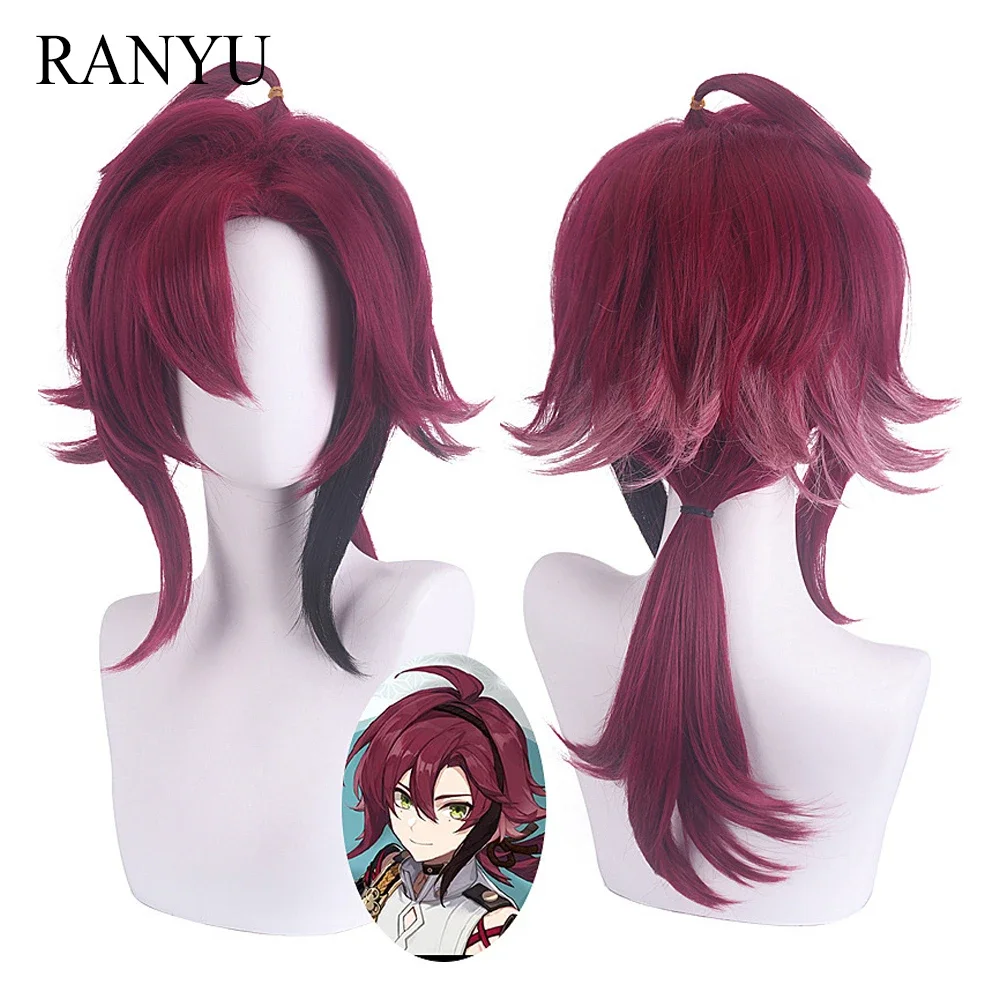 

RANYU Genshin Impact Shikanoin Heizou Wigs Synthetic Long Straight Dark Red Game Cosplay Hair Wig For Party