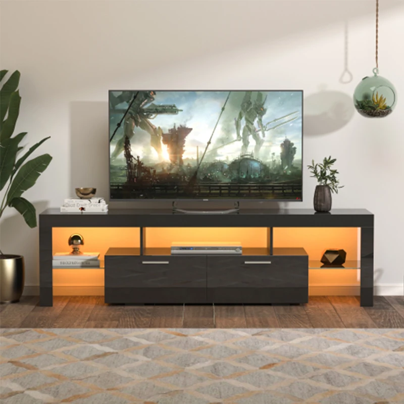 FashionTVstandTVcabinet,EntertainmentCenter,TVstationTV console,media console,with LEDlight belt,light belt remote control,Black