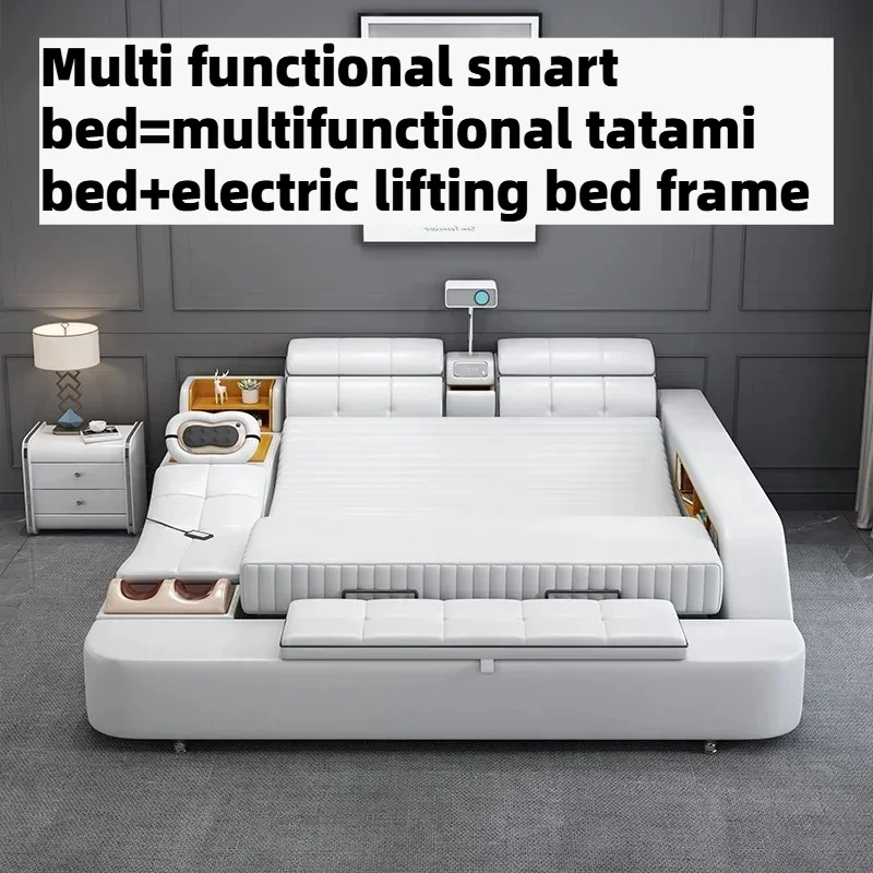 180x200cm Multifunctional Double Bed Luxury Massage Tatami Bed Frames Electric Lifting Adjustment Mattress Bedroom Furniture