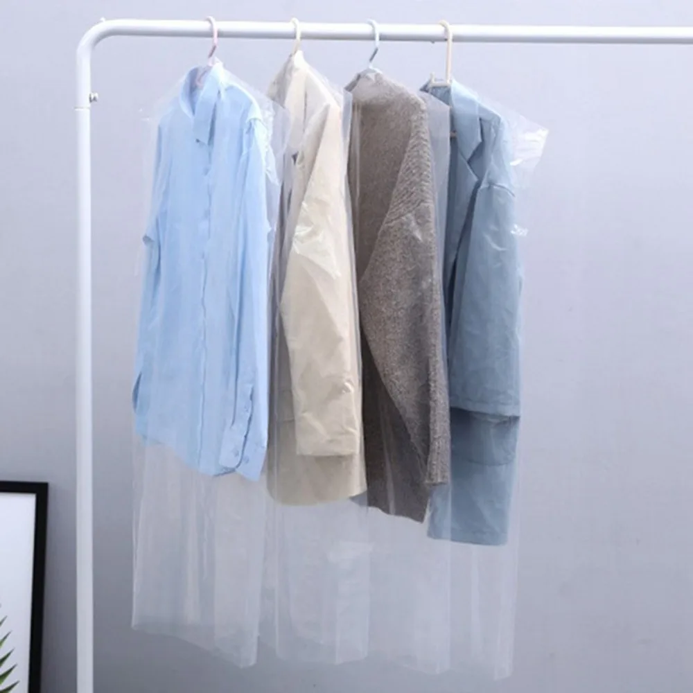 10Pcs Clothes Dust Cover Clear Plastic Disposable Garment Bags Waterproof Wardrobe Hanging Coat Dust Cover