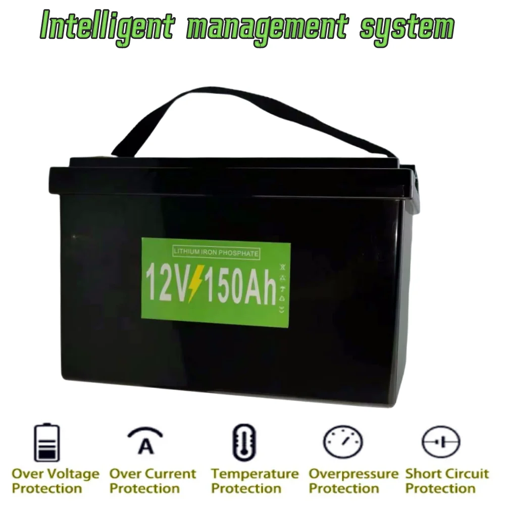 12V 150Ah LiFePO4 rechargeable battery 12.8V 1800W BMS supports series and parallel use of solar RV batteries