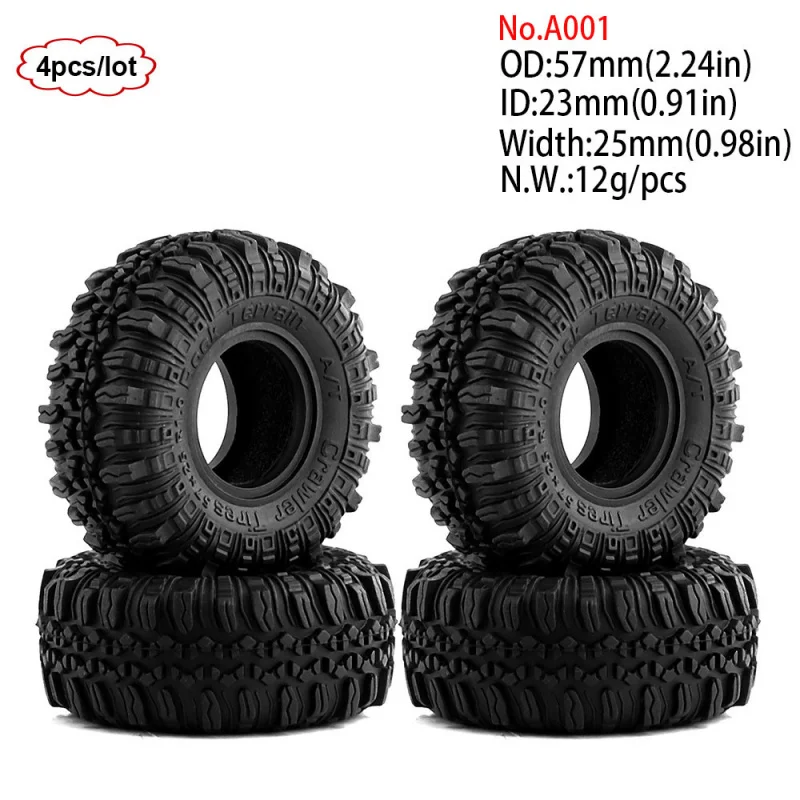 4PCS 1.0inch 57-67mm RC Crawler Tires Wheel Rim for 1/18 RC Rock Crawler Axial SCX24 Bronco AX24 TRX4M Defender FMS FCX18 FCX24 view 2