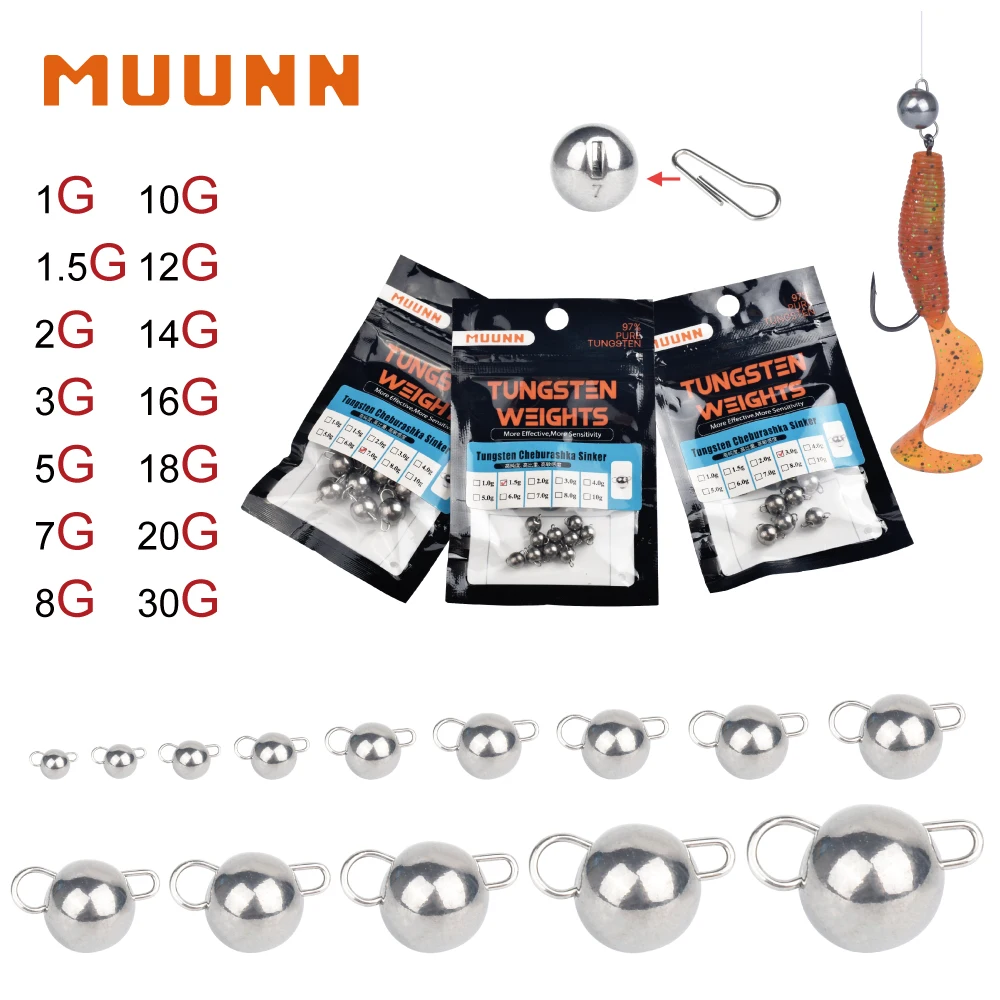 MUUNN 10PCS Tungsten Cheburashka Sinker,Texas Jig Fishing Weight,Lure Tackle For Soft Worm Bait,Bass Bream Perch Crappie Hooks