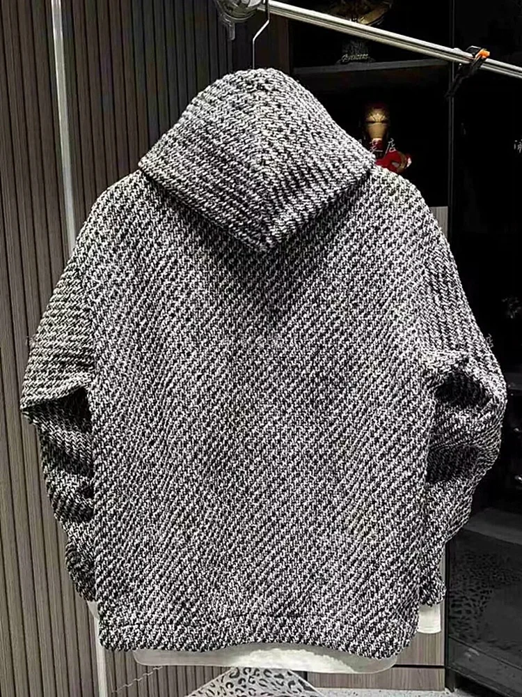 Autumn Winter Knitted Heavyweight Trendy Hoodie Men's Fleece Loose Fashionable Versatile Couple Overhead Shirt Casual Style