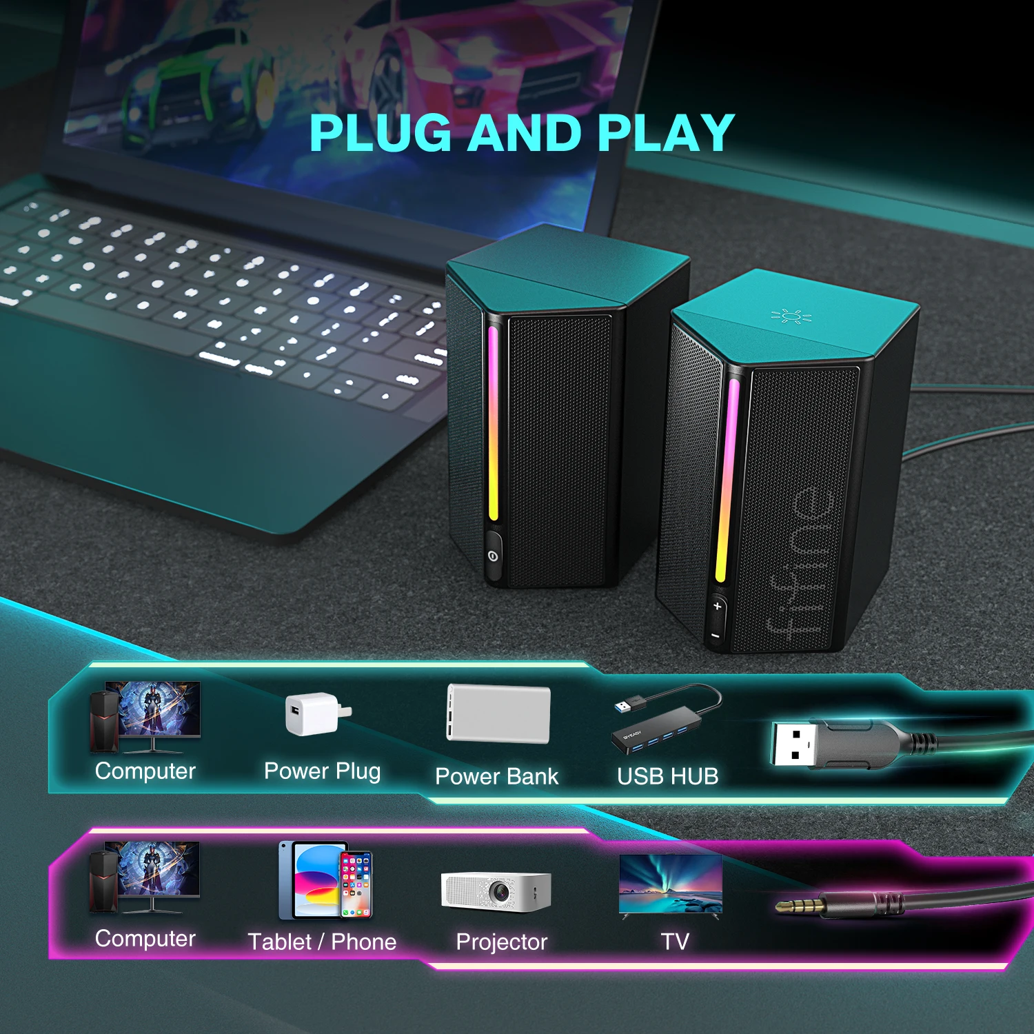 스테레오 서라운드 사운드를 갖춘 FIFINE 게이밍 사운드 박스, PC,Lattop,PS4... - 4