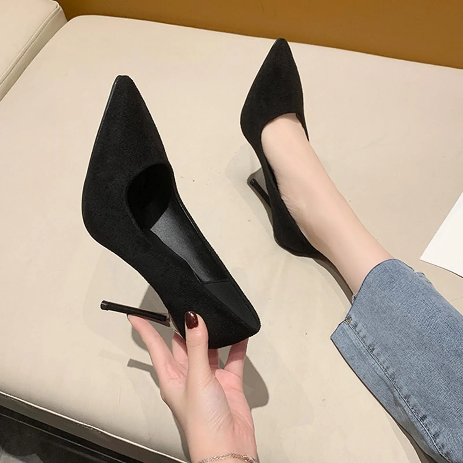 

New Autumn Simple Elegant High Heels Stiletto Women Shoes Pointed Toe Black Etiquette Professional Pumps Wedding Party Shoes