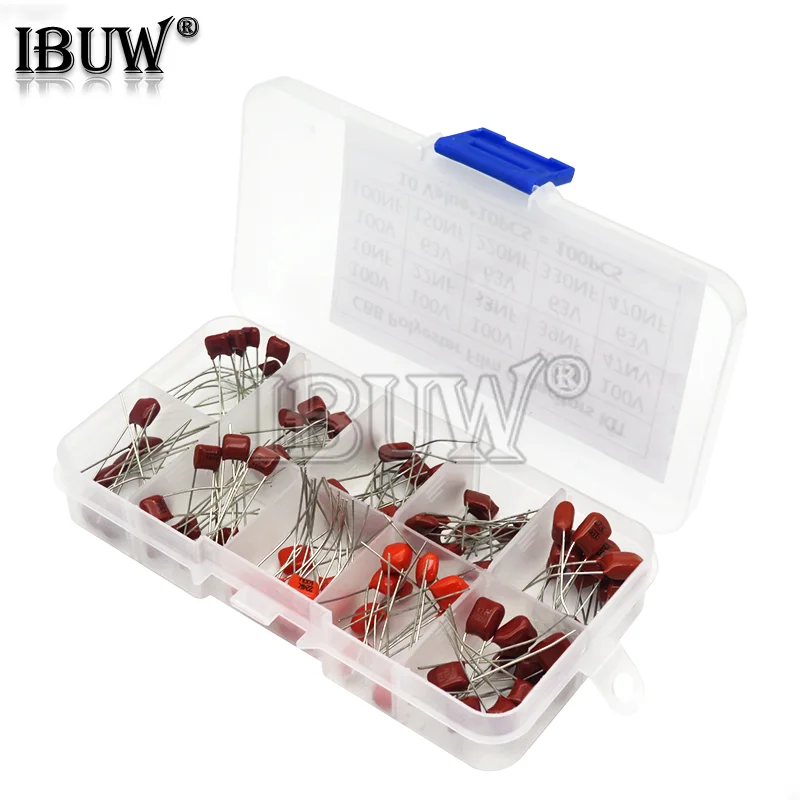 100PCS 10nF~470nF Metallized Polyester Film Capacitors Assortment Kit High precision and stability samples CBB capacitor set