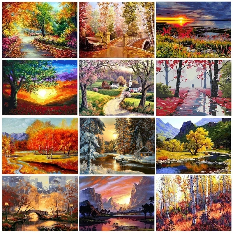 

GATYZTORY DIY Painting By Numbers Seasons Scenery HandPainted Oil Painting On Canvas Picture Paint Unique Gift Home Decoration