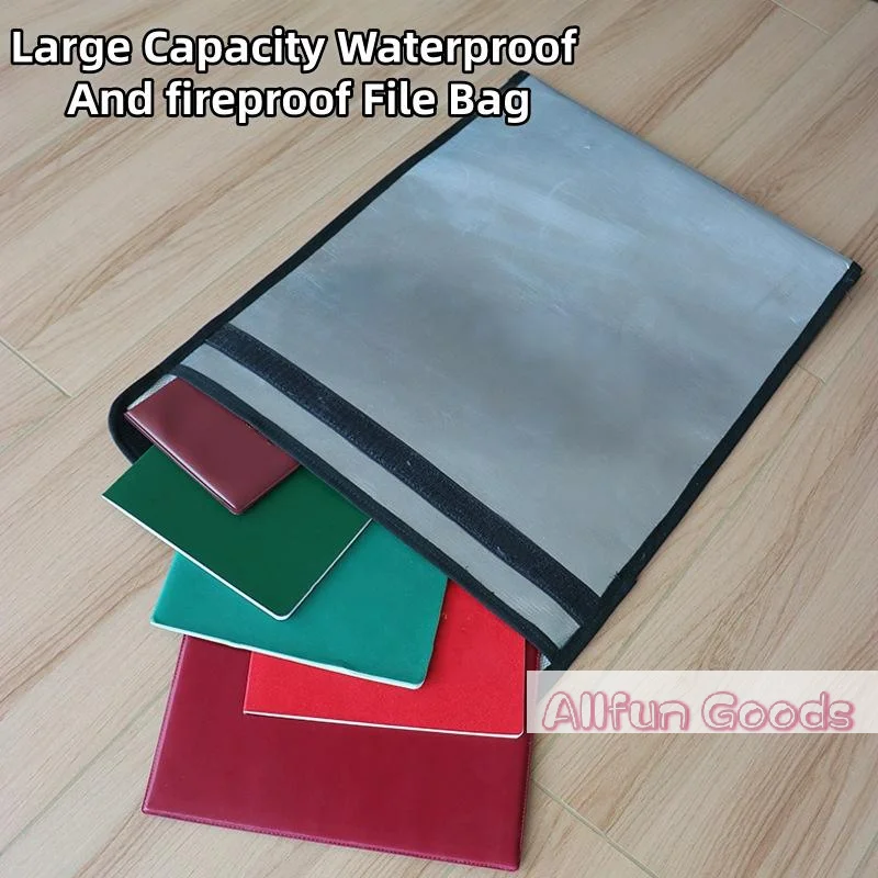 [TG835]Waterproof Fireproof Document Bag Heat-resistant Sticky Strip Cash Safe Storage Pouch Anti-Hacking Large Capacity
