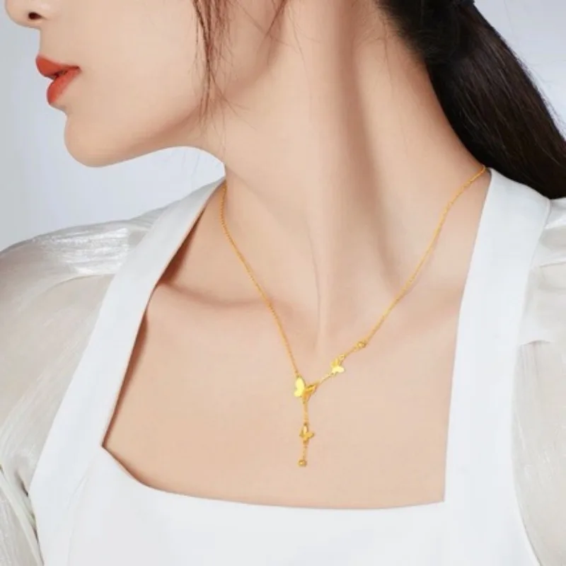 

New Romantic Sweet Niche Minimalist Design Versatile Exquisite Butterfly Tassels Fashion Jewelry Women's Collarbone Necklace