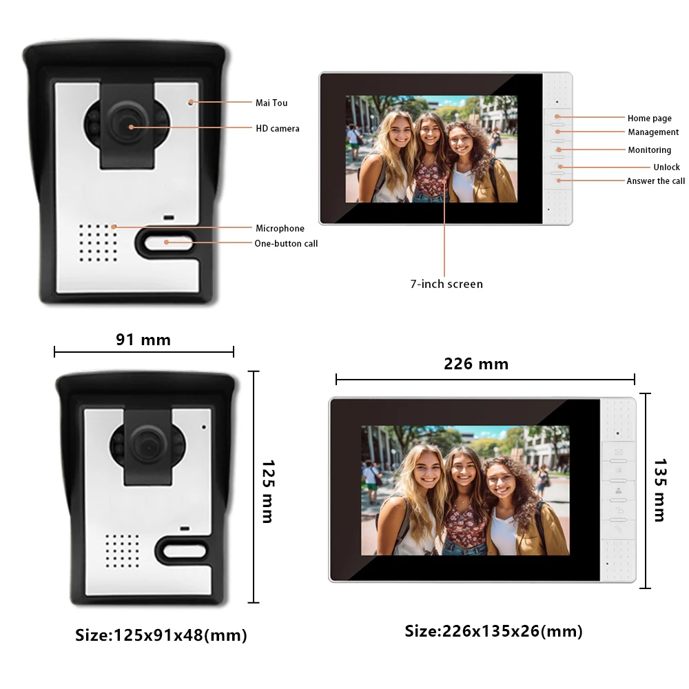 7Inch IPS Screen Wired Video Door Phone Intercom Visual Doorbell Peephole Viewer Door Camera