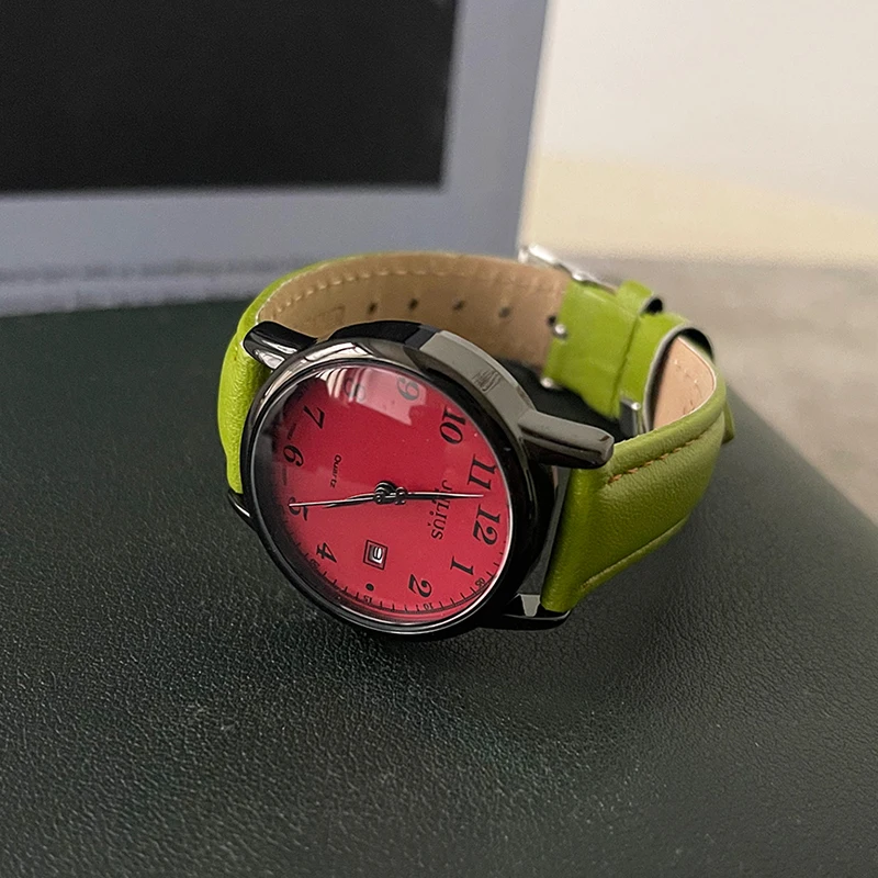 ساعات الزوجين، ساعات نسائية ورجالية، طراز كوري، حزام جلدي، ساعات أصلية، تقويم، ساعات كوارتز للزوجين. #2