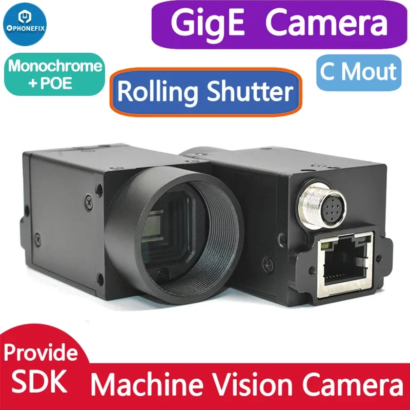 High Speed Gige Ethernet Monochrome POE Industrial Machine Vision Camera Global Shutter C Mouth Provide SDK for Windows Linux