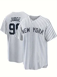 New York Baseball Jersey Men's Women Classic Striped 3D Printin Short Sleeve Button Up Shirt Summer Sportswear For Matches Party