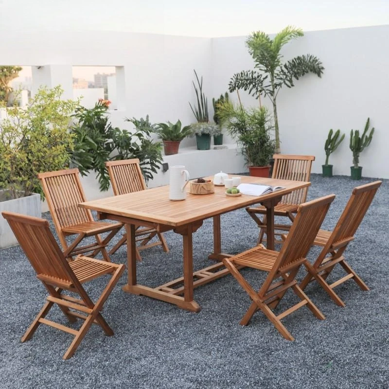 

Outdoor table and chairs Courtyard villa Terrace Myanmar teak folding chair Resort outdoor open-air preservative solid wood