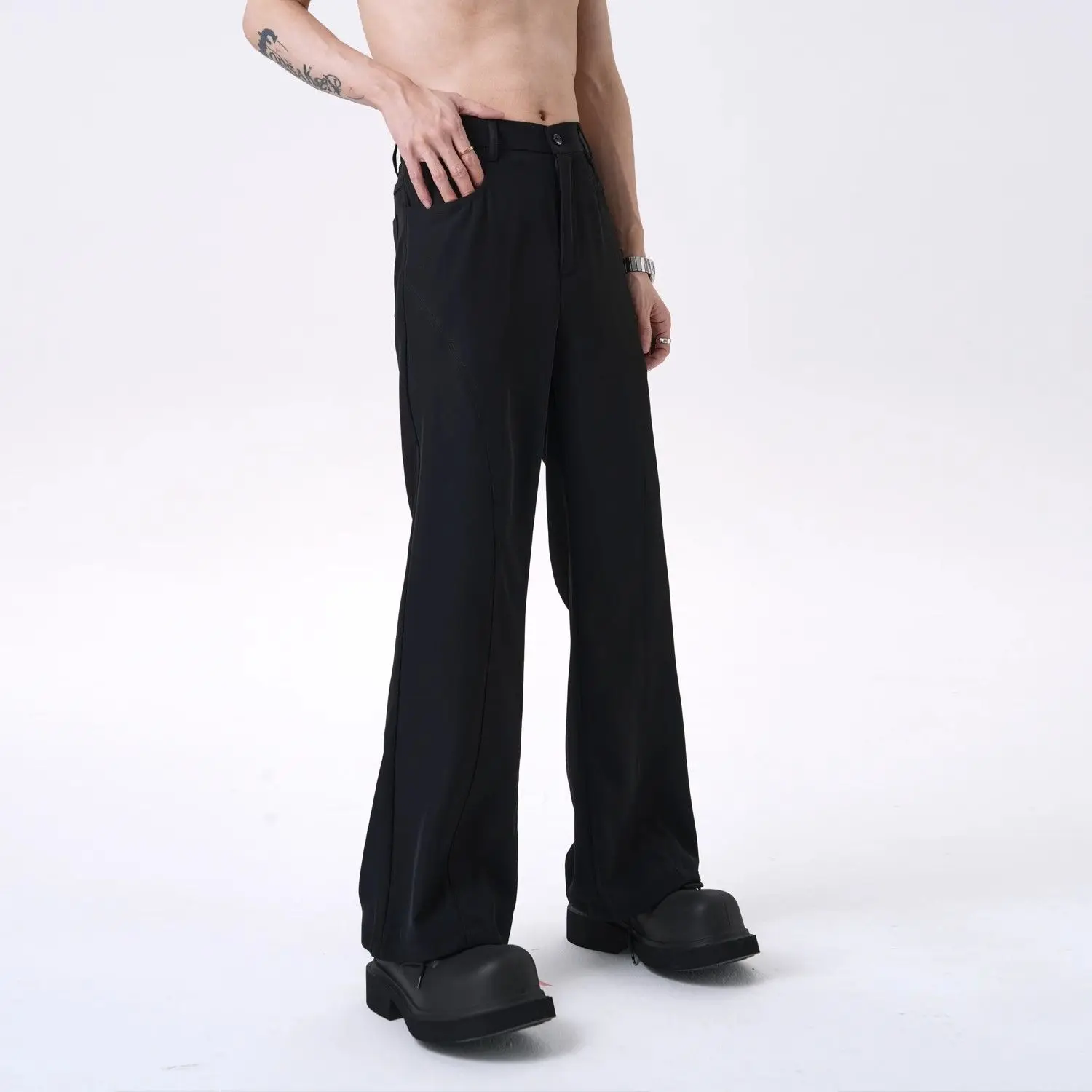 Flared Trousers for Men High Waist Black Man Bell Mouth Suits Pants Vintage Fabric New in Luxury Slacks Spring Clothes Quality