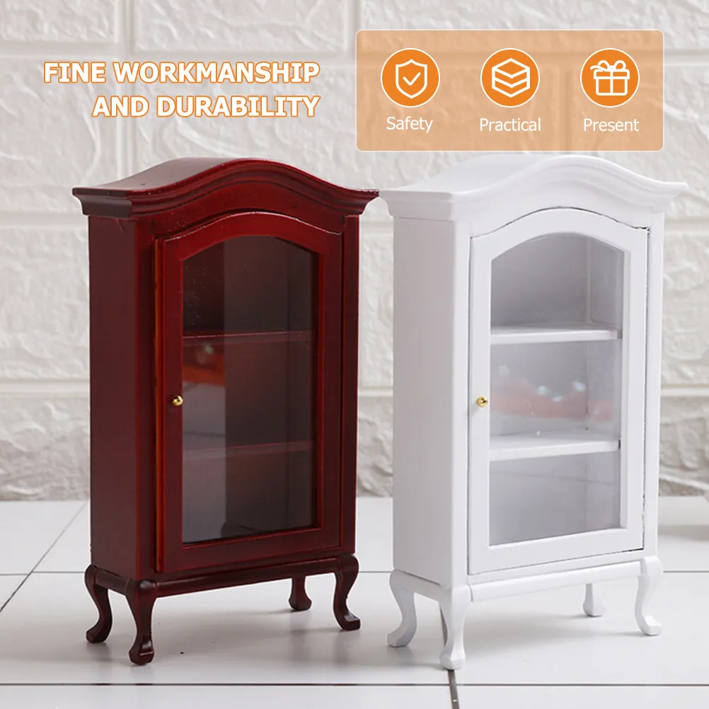 

Miniature Wood Cabinet 1:12 Miniature Bookshelf Micro Landscape Creative DIY Kids Pretend Play Display Case Decoration