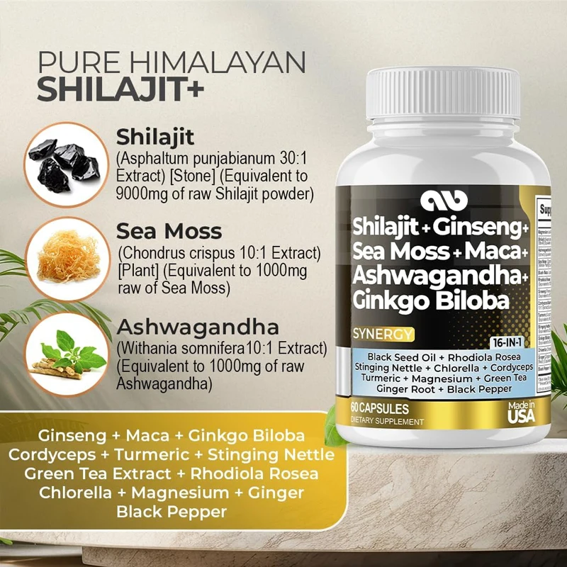 Pure Himalayan Shilajit supplement, rich in over 80 trace minerals - suitable for men and women -60 capsules