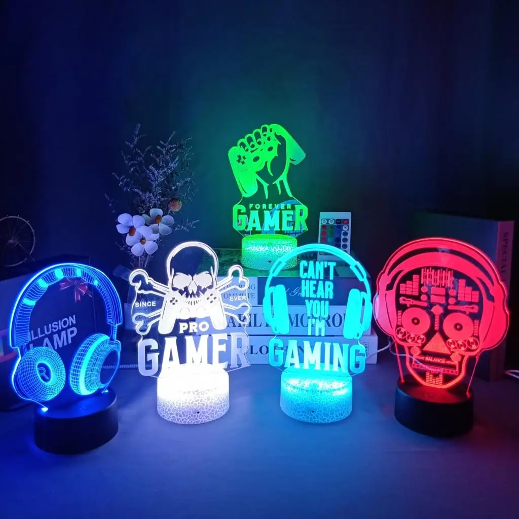 

Game Icon 3D Illusion Night Lamp 7/16 Color Change Desk Setup Light For Razer Cool Game Console Room Decor For Kids Bedside Gift