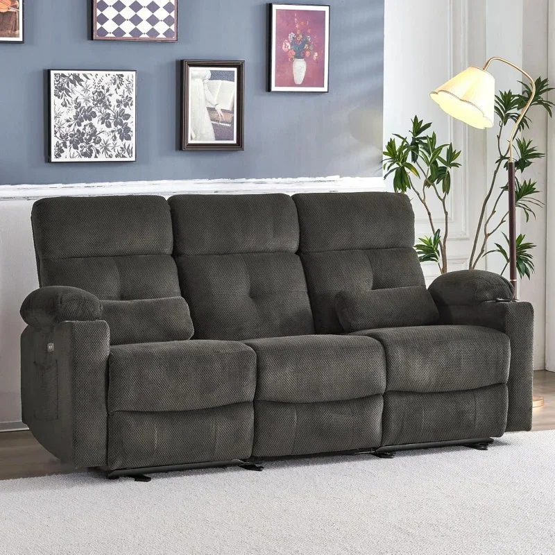 Heat and Massage,80'' Wall-Hugger  Reclining Sofa,Electric Power Double Reclining Sofa with USB