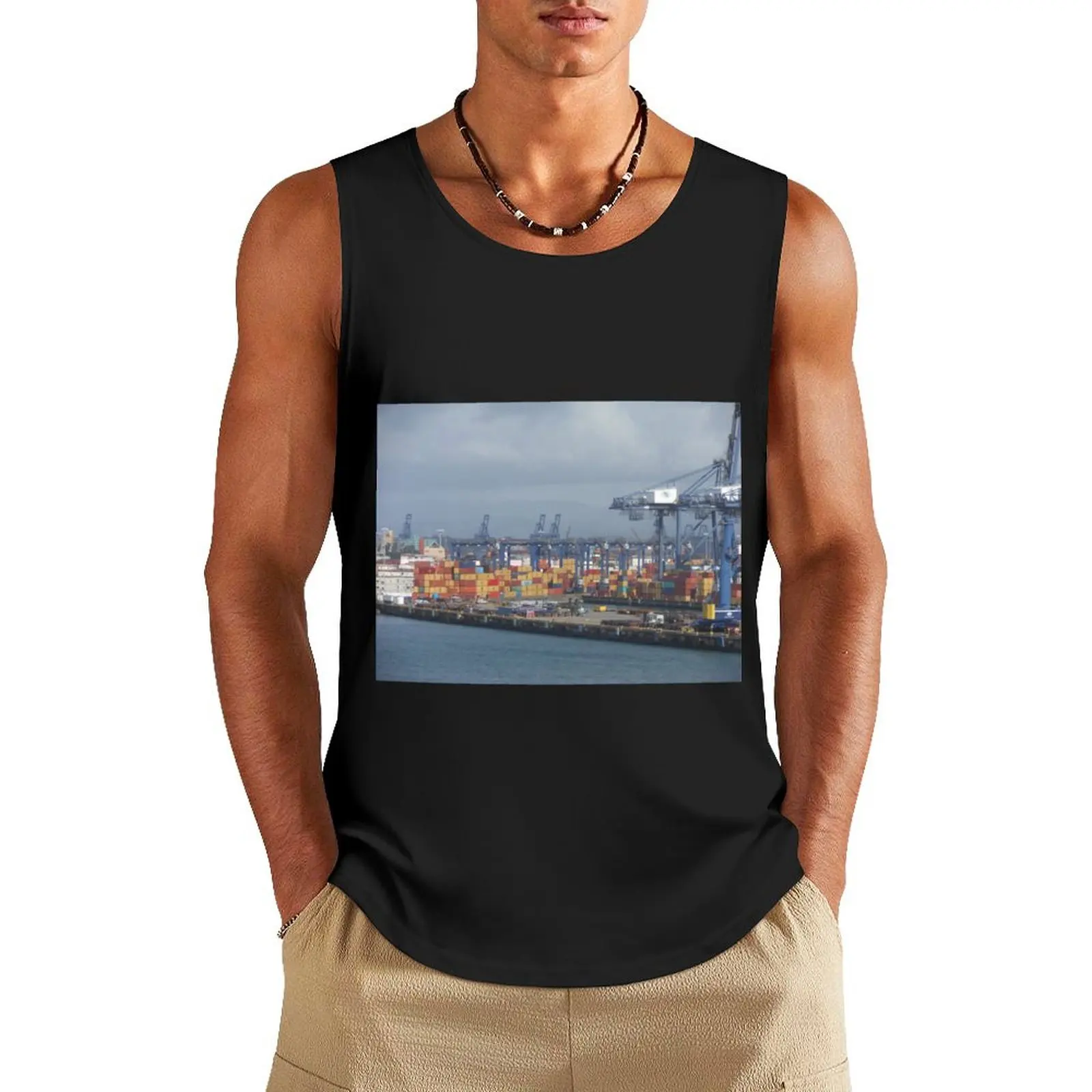 SHIPPING CONTAINERS, CARGO PORT, PANAMA CITY, PANAMA Tank Top gym for men summer Men's tops Muscle fit