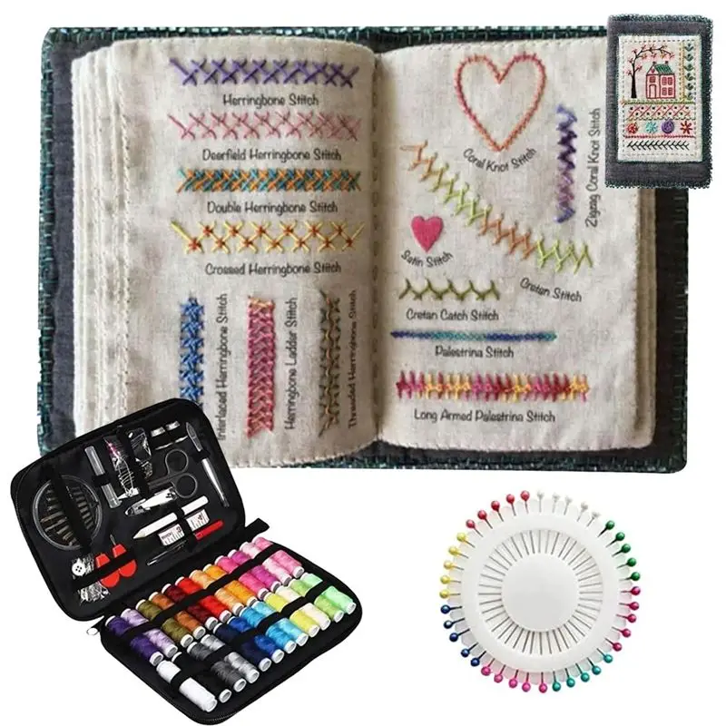 

AT13 DIY Stitch-Book, Stitch-Book Embroidery, Embroidery Craft Gift, With 24 Bundle Embroidery Floss Set, 86 Sewing Patterns