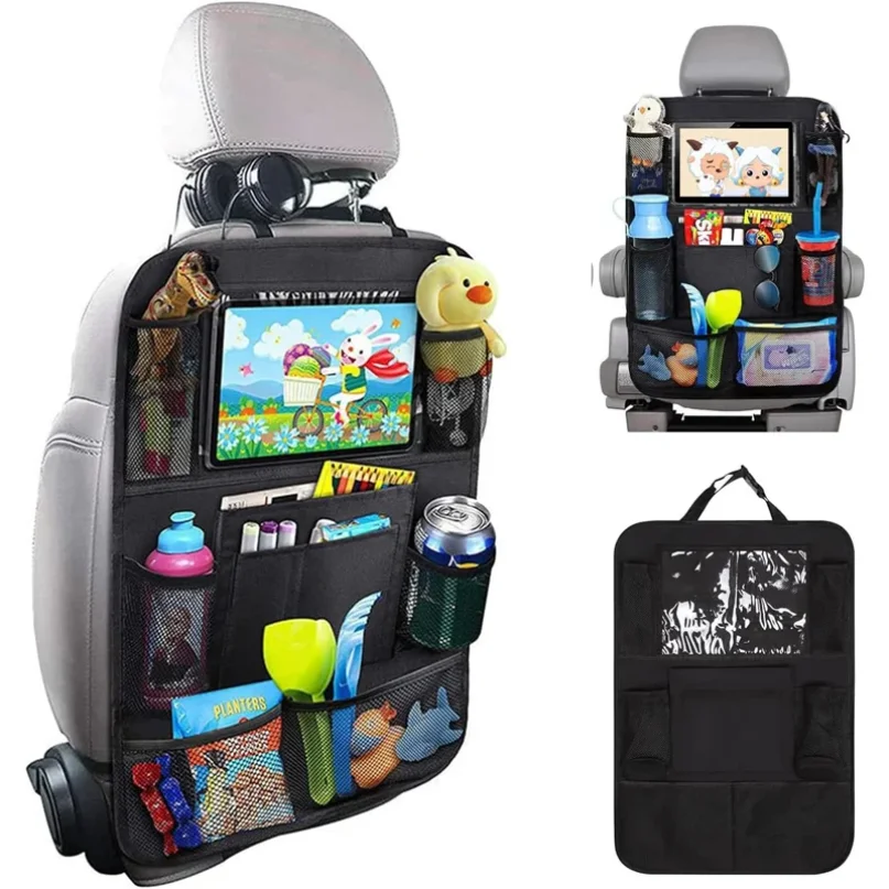 Car Seat Storage Bag Oxford Cloth Tablet Holder Protective Cover Multi-Pocket Anti-Kick Seat Back Bag for Children Travel Car